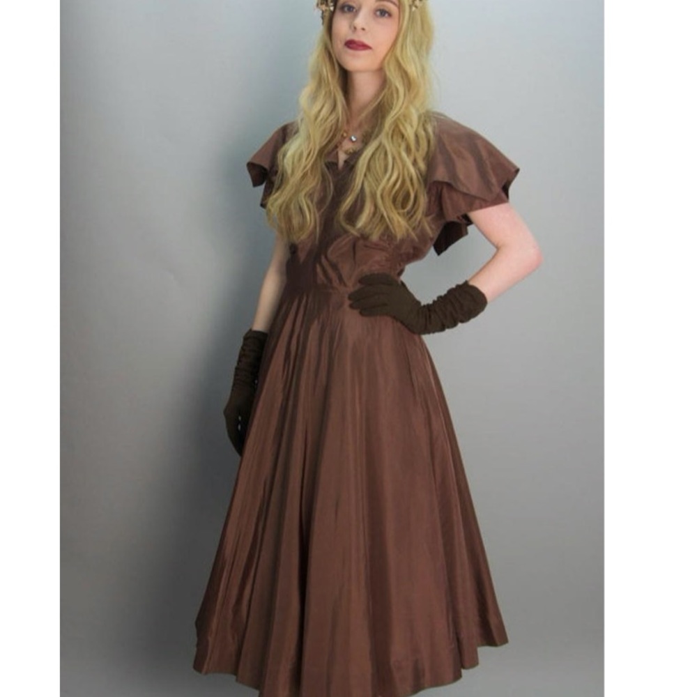 Gorgeous shimmering brown vintage midi dress - Picture 5 of 5